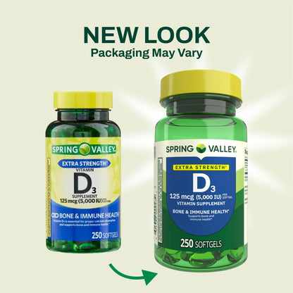 Spring Valley - Vitamina D3 125mcg (5000 IU) Extra Strength en Softgels