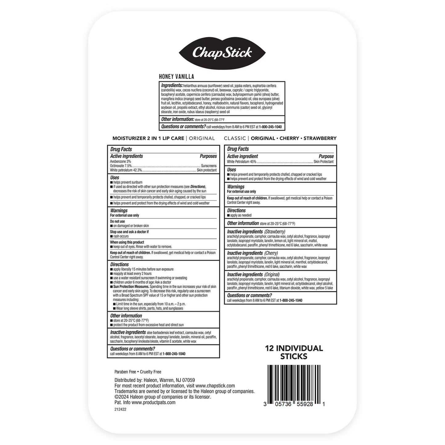 Balsamo labial ChapStick , 12 unidades