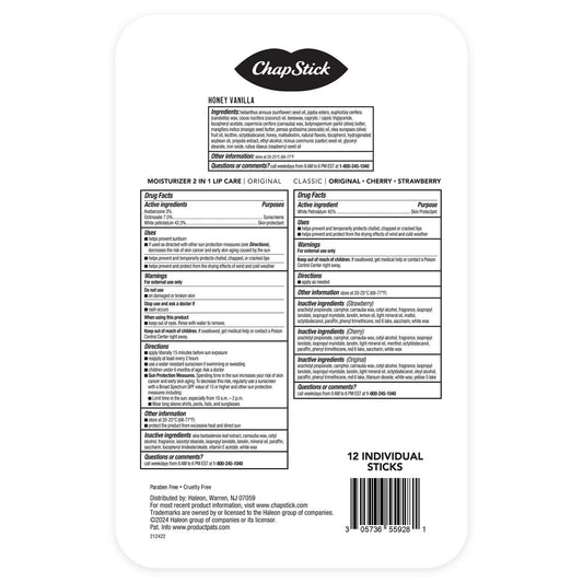 Balsamo labial ChapStick , 12 unidades