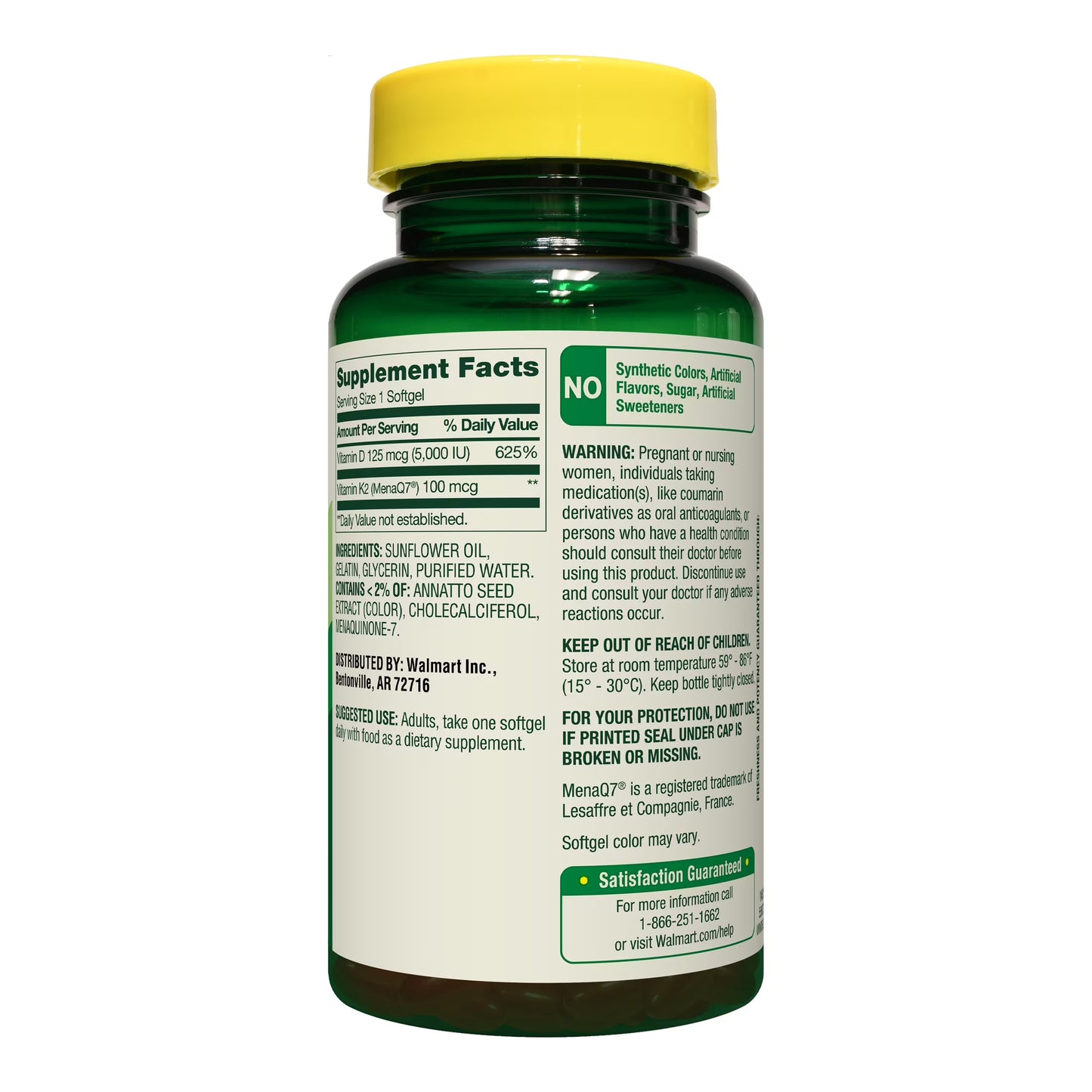 Spring Valley -  Vitamina D3(125mcg) + K2(100mcg), 120 capsulas