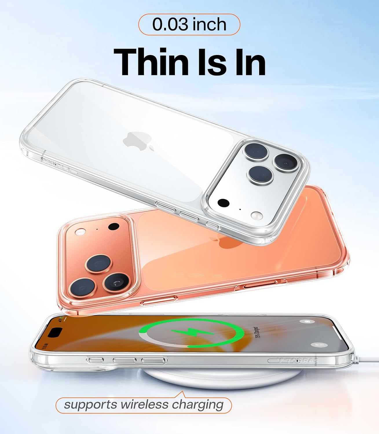 Funda TORRAS para iPhone 17 Pro Max Protección de Grado Militar, Transparente Anti-Arañazos Borde Suave para iPhone 17 Pro Max, Transparente 6.9".