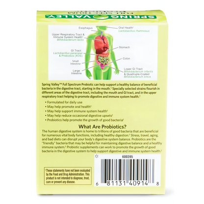 Spring Valley Full Spectrum probiotico 10 billion , 30 tabletas