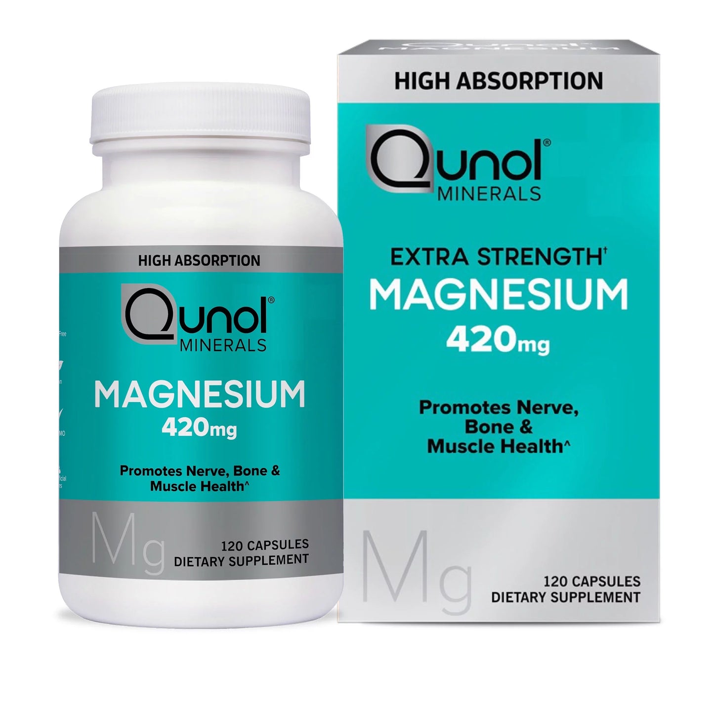 QUNOL Extra strength magnesium 420 mg, 120 capsulas