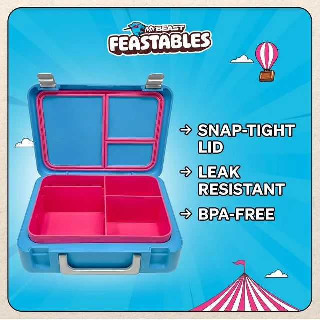 MrBeast Feastables World's Coolest Collectible Lunch Box, BPA-Free, Blue/Pink