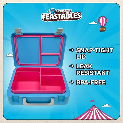 MrBeast Feastables World's Coolest Collectible Lunch Box, BPA-Free, Blue/Pink