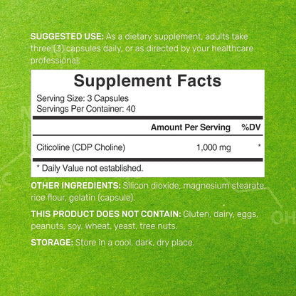 DEAL SUPPLEMENT Citicoline CDP Colina, 1,000 mg por porción, 120 cápsulas – Suplementos de colina extra fuerte – Propiedades de la vitamina B nootrópicas – Promueve la salud cerebral, la memoria y el enfoque – Sin OMG