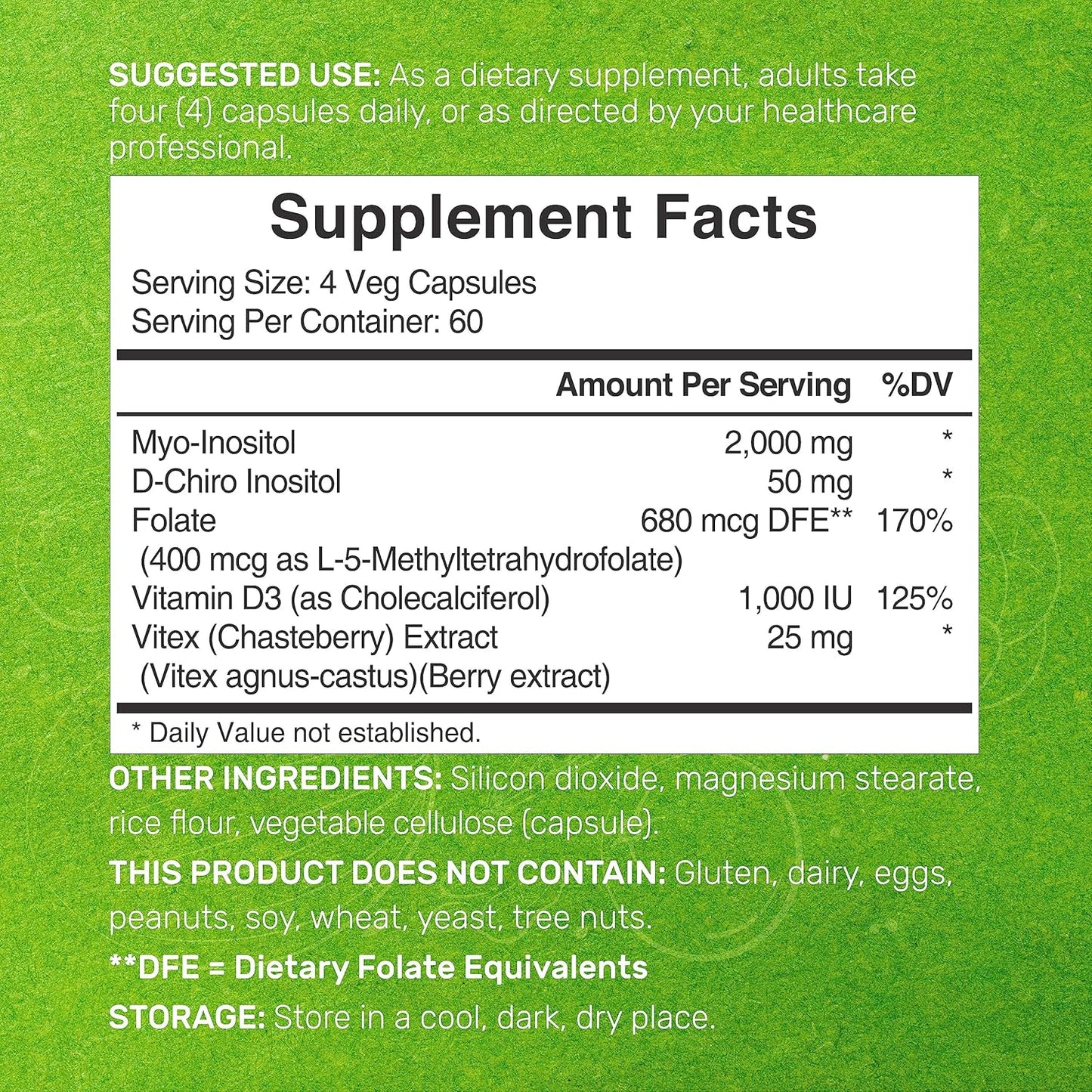 Suplemento de mio-inositol y D-Chiro inositol para mujeres (40:1) | 2,050 mg por porción | 240 cápsulas vegetales