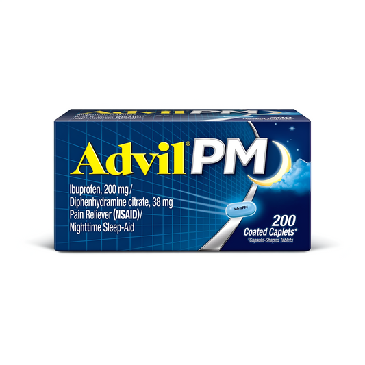 Advil PM (200 unidades) Alivio del dolor/Ayuda para dormir nocturna Capsula revestida, 200 mg de ibuprofeno