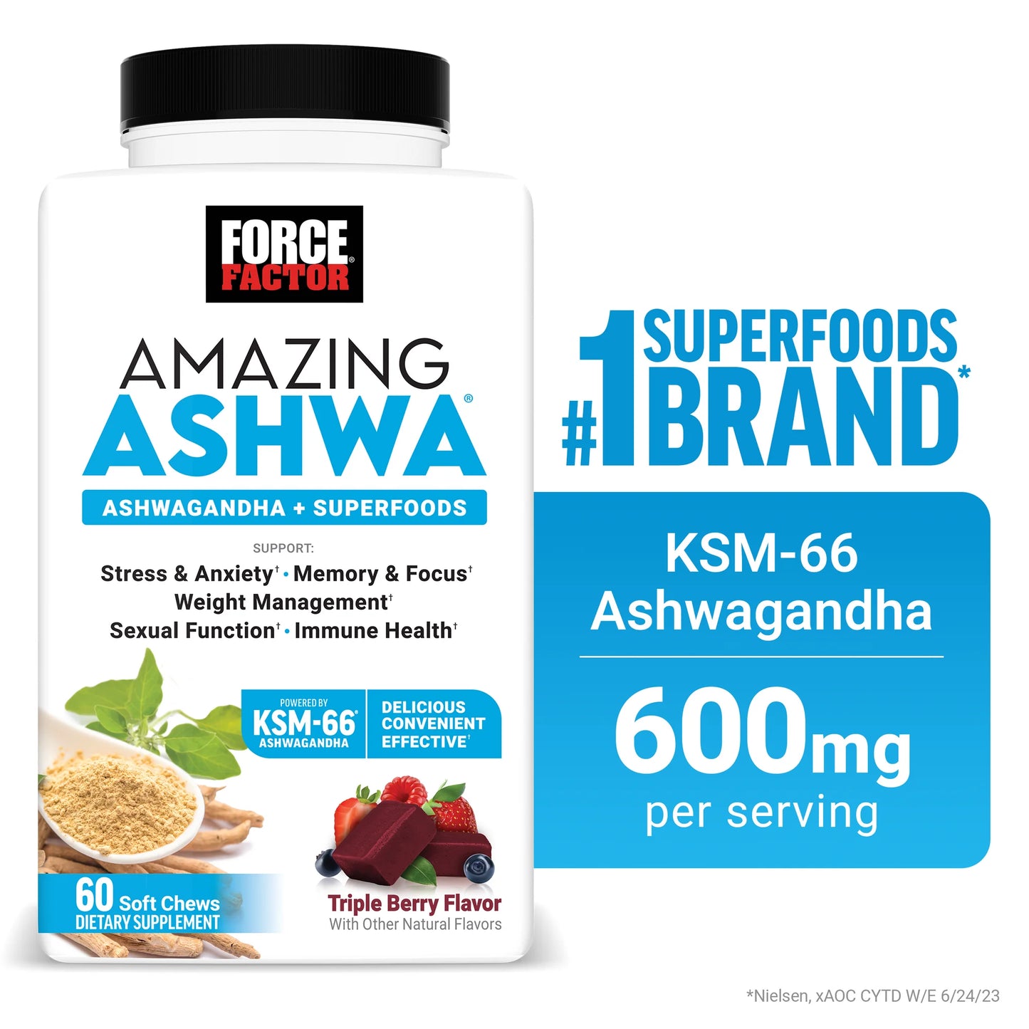 Force Factor Increíble Ashwa, gomitas de ashwagandha KSM-66, 60 gomitas cherry