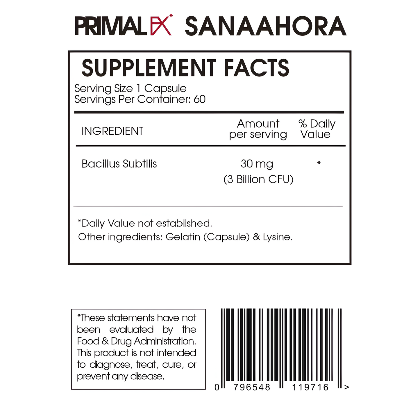 BACILLUS + SUBTILIS  Primal Fx. 60 Capsulas