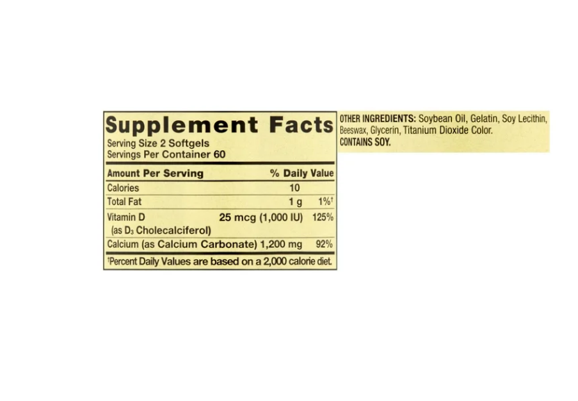 Spring Valley Calcio de Liberación Rápida - 600 mg + vitamina D3 12.5 mcg , 120 capsulas