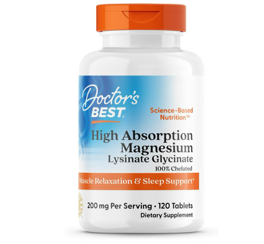 Doctor's Best High Absorption Magnesium Glycinate Lysinate, 100% Chelated, Gluten & Soy Free