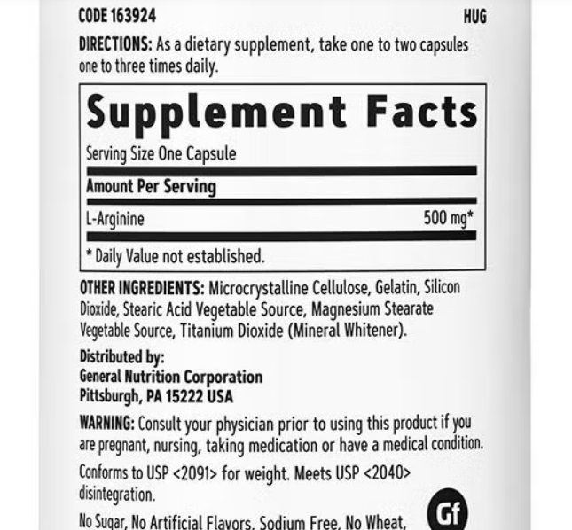 GNC - L-Arginine 500 mg - 90 Capsules