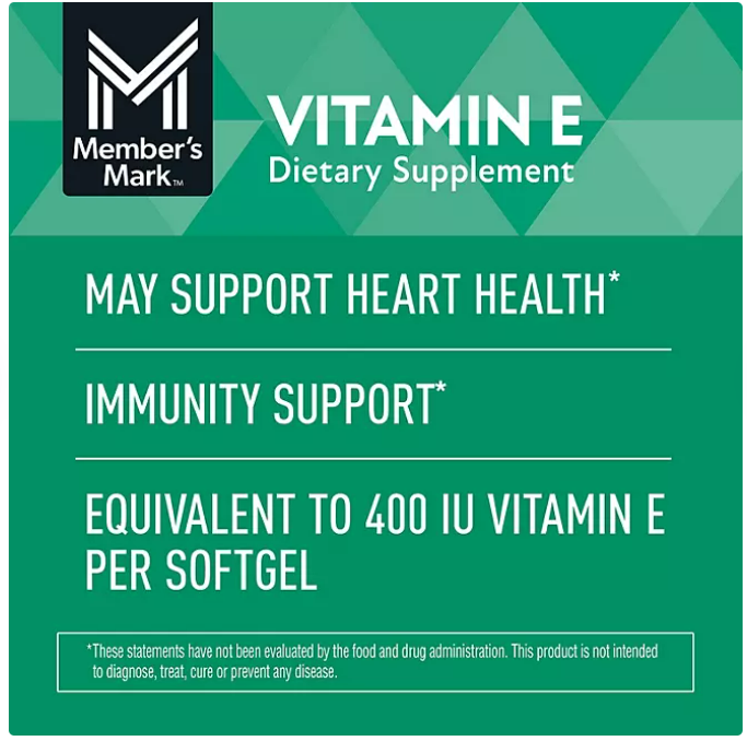 Vitamina E Member's Mark 180mg 500  capsulas de Gel