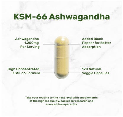 Deal Supplement- KSM 66 Ashwagandha 1,200 mg con pimienta negra, 120 cápsulas vegetales