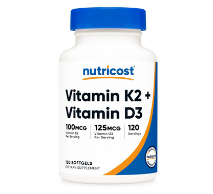 Nutricost - Vitamina K2(100mcg) + Vitamina D3(125mcg), 120 capsulas
