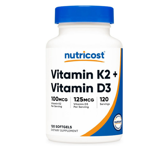 Nutricost - Vitamina K2(100mcg) + Vitamina D3(125mcg), 120 capsulas