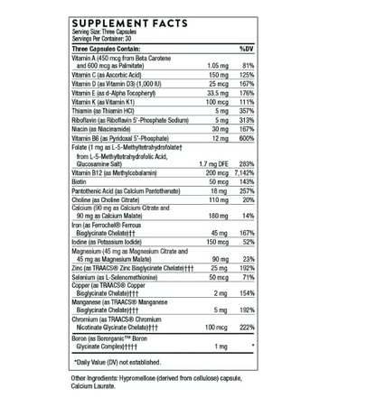 Thorne  – Basic Prenatal – Multivitamínico Prenatal  para mujeres embarazadas o lactantes – 90 Cápsulas