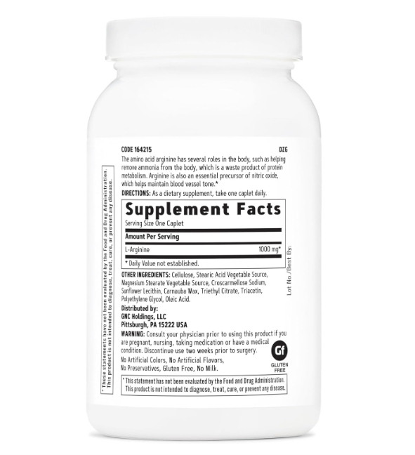 GNC L-Arginina 1000 mg, 90 caplets
