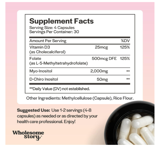 Myo-Inositol & D-Chiro Inositol con MTHF, Folate, Vitamin D, Apoyo a la funcion Ovarica- balance Hormonal- Ovario Poliquistico y Fertilidad Femenina