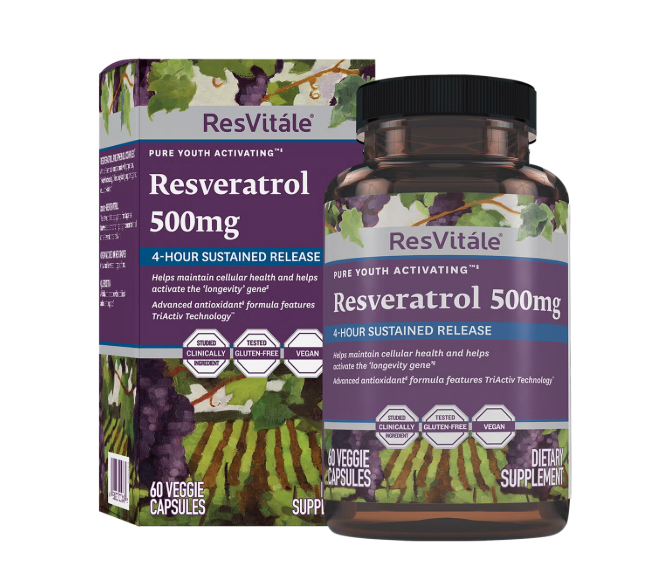 ResVitále Resveratrol 500 mg - Suplemento de resveratrol - 60 cápsulas vegetales