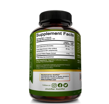 Alpha Lipoic Acid 635mg Nutriflair , 120  Capsulas