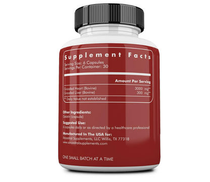 Grassfed beef heart 550 mg , 180 capsulas - Ancestral