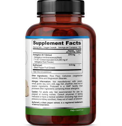 Astragalus 30:1 extract + bioperine FineLand - 180 capsulas