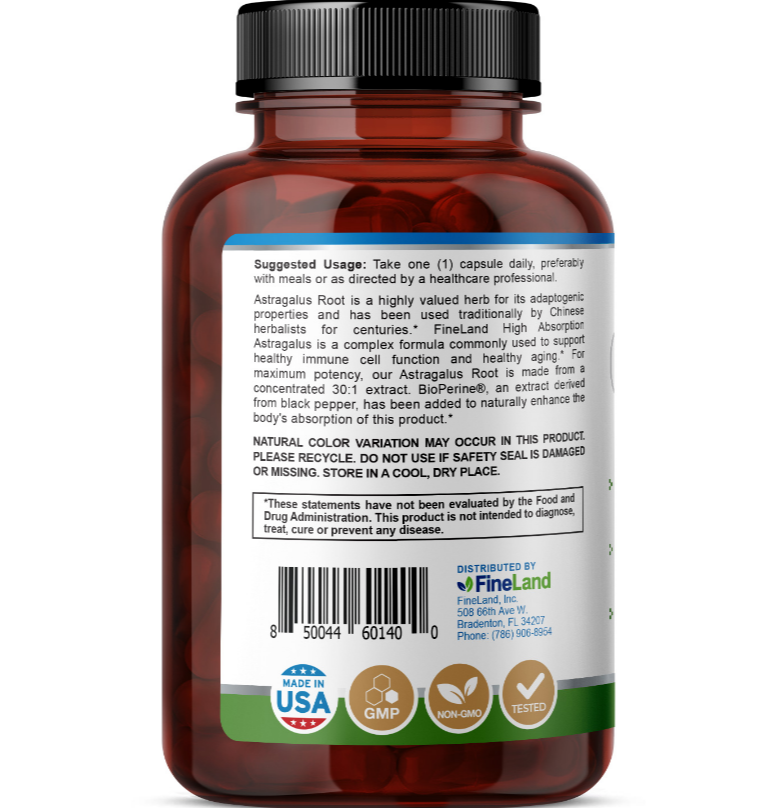 Astragalus 30:1 extract + bioperine FineLand - 180 capsulas