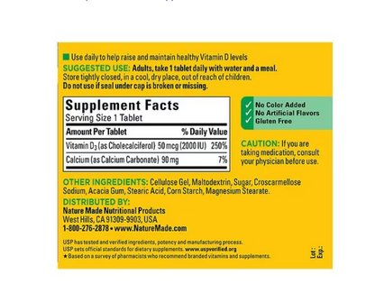 Vitamina D3 2000 IU (50 mcg) 220 tabletas - Nature Made