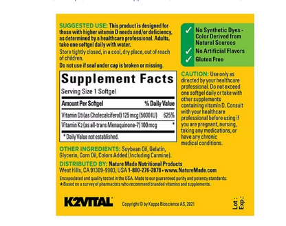 Vitamina D3 + K2 30 capsulas - Nature Made