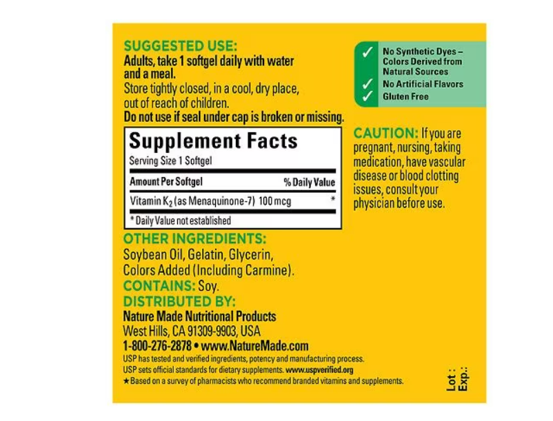 Vitamina K2 100 mcg 30 capsulas - Nature Made