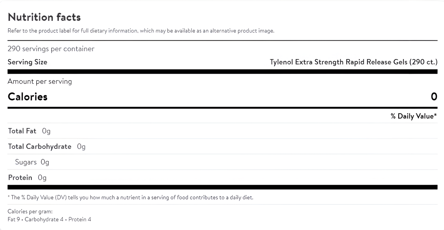 Tylenol Extra Strength Acetaminophen Rapid Release Gels, 290 Ct