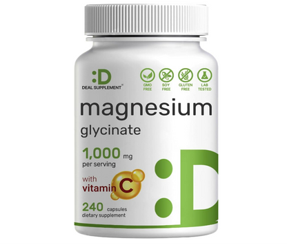 Glicinato de Magnesio  - Magnesium Glycinate 1,000mg , 240 capsulas - Deal Supplement