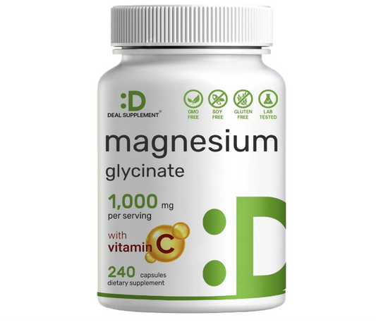 Glicinato de Magnesio  - Magnesium Glycinate 1,000mg , 240 Capsulas - Deal Supplement