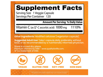 Vitamina C con Qualic 1000mg , 120 capsulas - Doctor Best