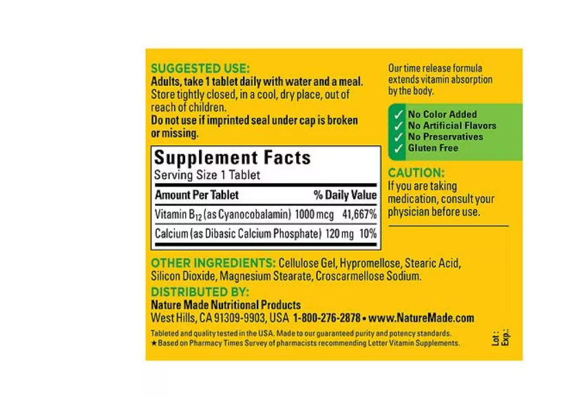 Vitamin B12 1000 mcg Time Release 160 Tabletas - Nature Made