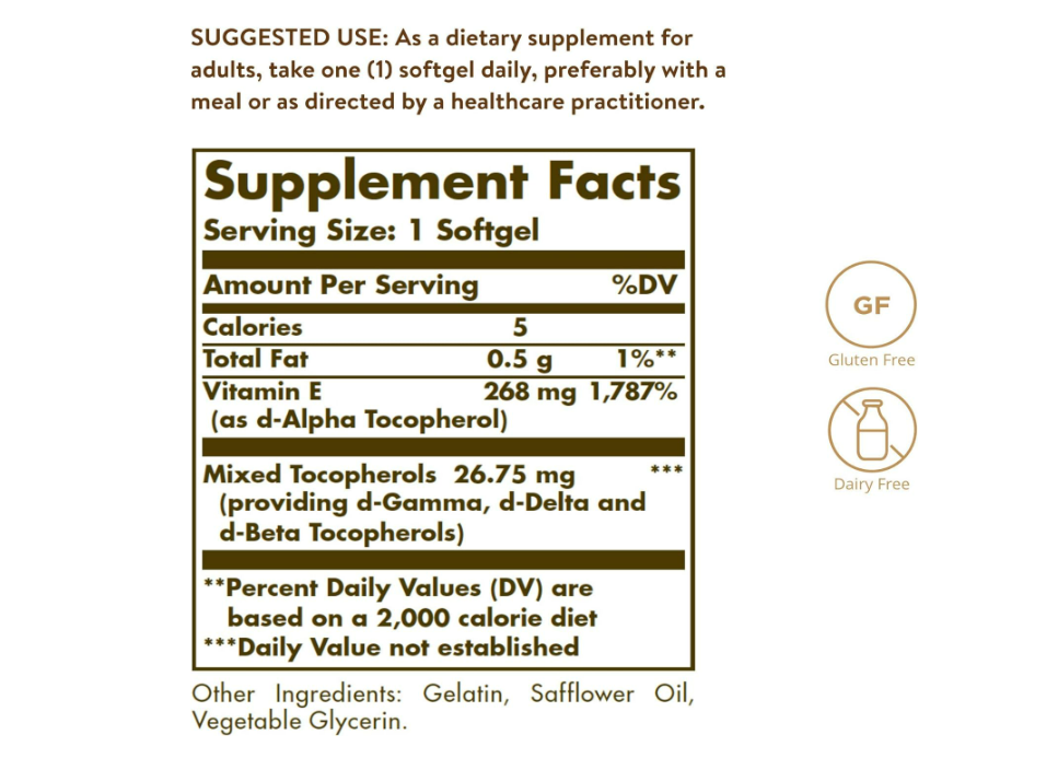 Vitamina E 268mg , 100 tabletas - Solgar