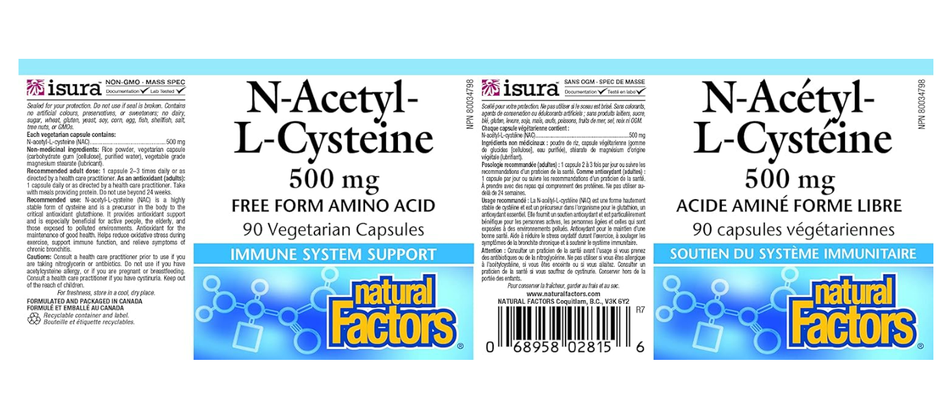 N-Acetyl-L-Cysteine 500mg , 90 capsulas vegetarianas - Natural Factors