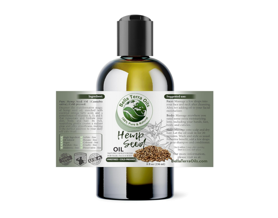 Aceite de semilla de cáñamo. 8 oz prensado en frío, sin refinar. orgánico. 100% puro. Sin OMG. Sin hexanos. Alivia los síntomas de Eczema Psoriasis Rosacea. Hidratante natural. Para cabello, piel, barba, estrías.
