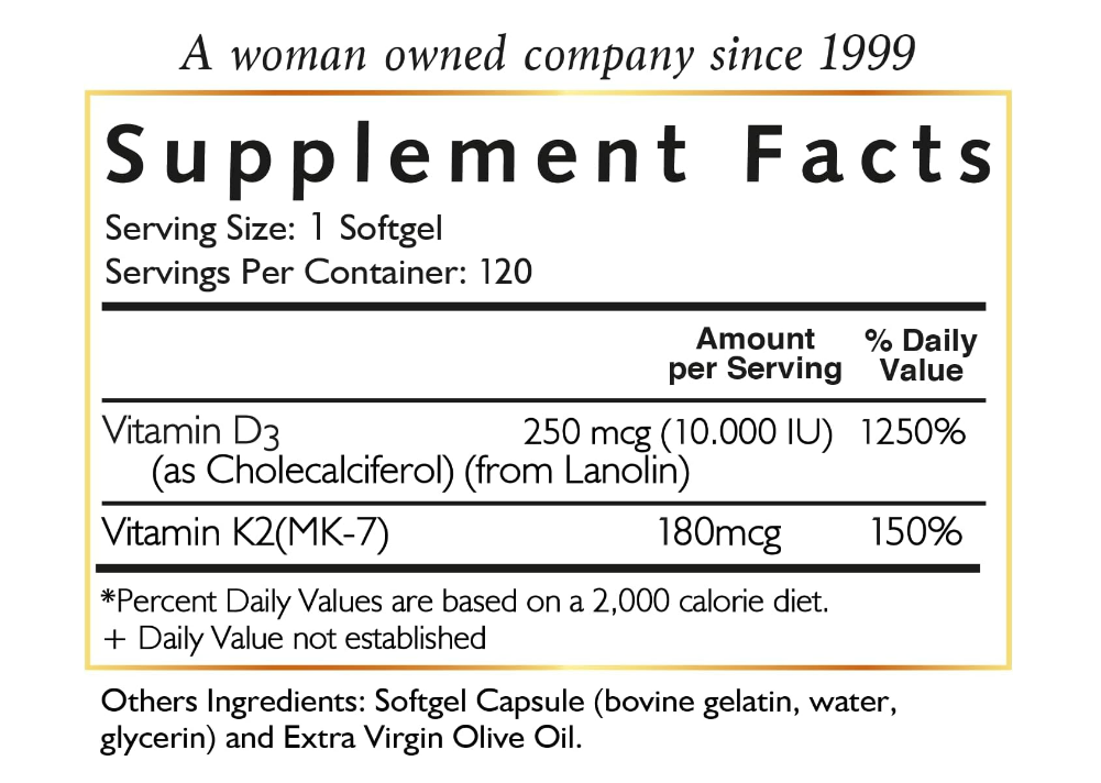 Vitamina D3 + K2 10,000 IU - 120 capsulas