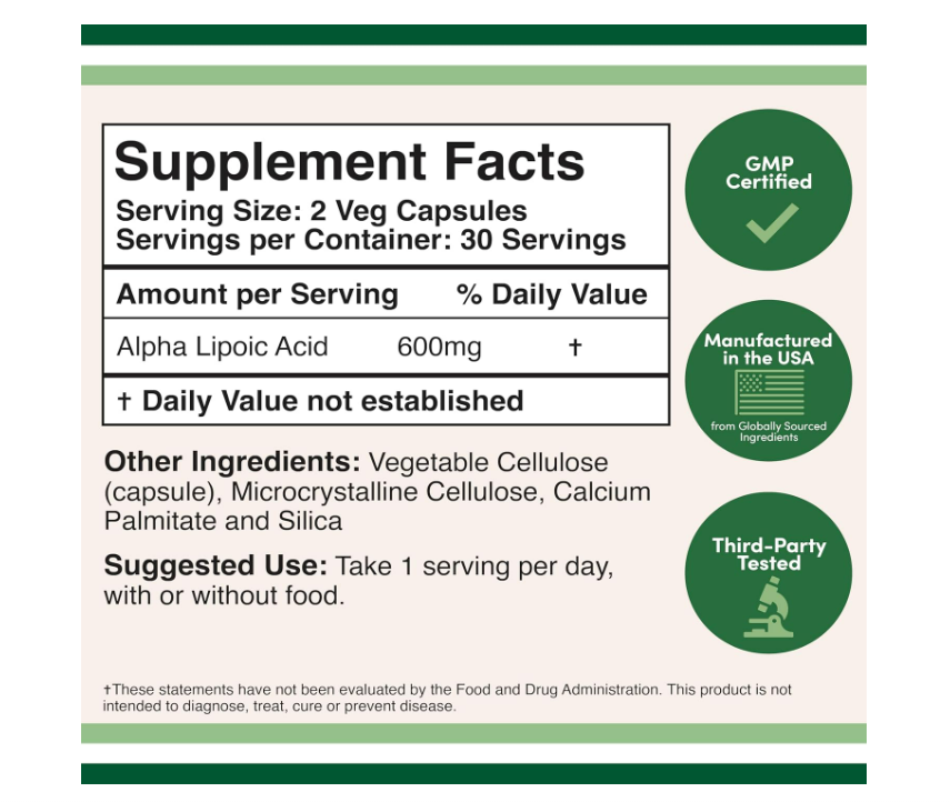Alpha Lipoic acid 600mg , 60 capsulas - Double Wood