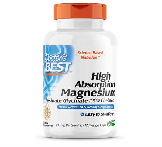 Doctor's Best High Absorption Magnesium Lysinate Glycinate 105mg - 120 capsulas