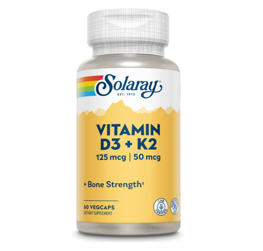 Solaray Vitamina D-3 con K-2,  (125mcg/50mcg)  60 Cápsulas.