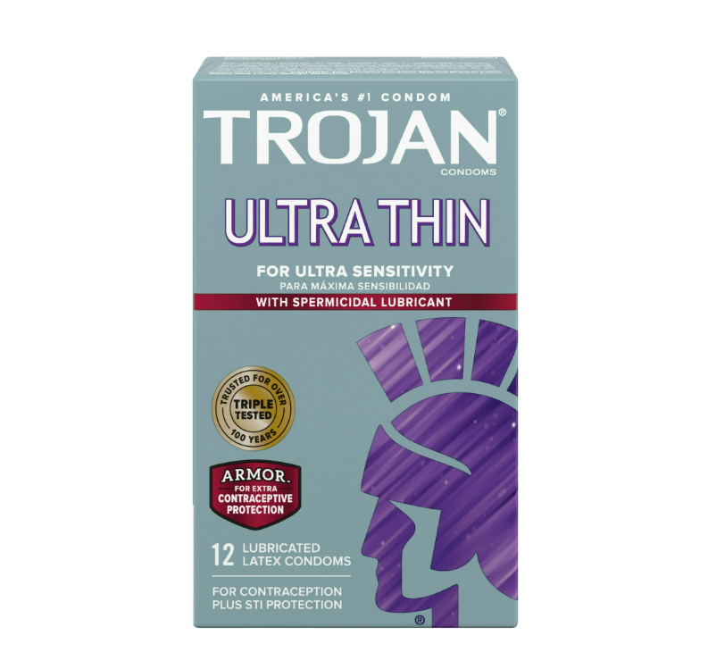 Trojan Preservativos lubricados espermicidas ultrafinos, 12 unidades