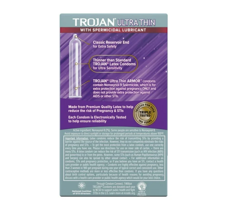 Trojan Preservativos lubricados espermicidas ultrafinos, 12 unidades