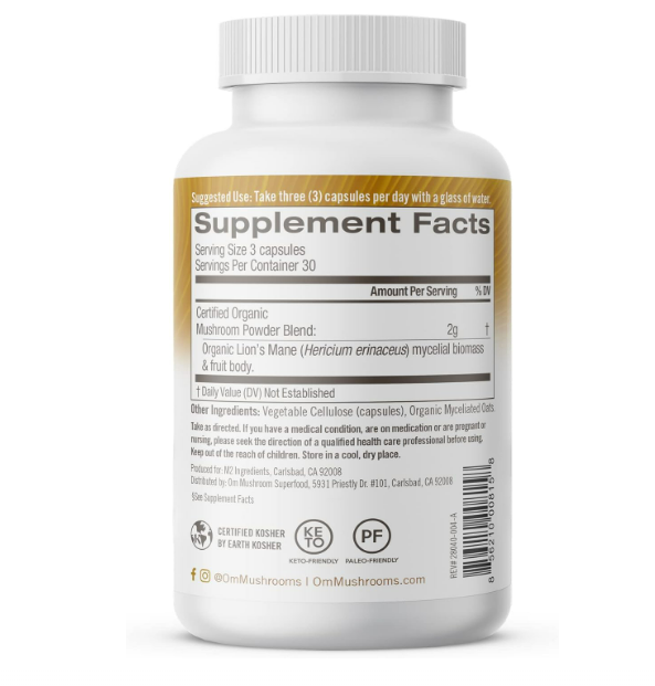 Om Mushroom  2000mg Superfood , Melena de Leon - 90 capsulas