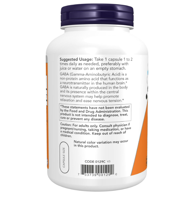 GABA 750mg , 200 capsulas vegatable - Now