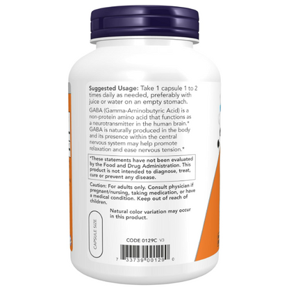 GABA 750mg , 200 capsulas vegatable - Now