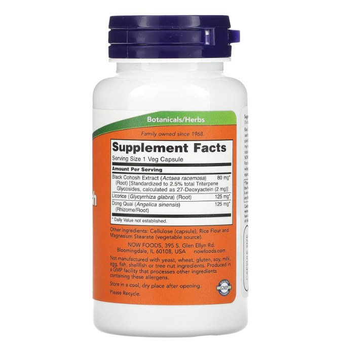 Now vitamina Raíz de cohosh negro 80mg , 90 capsulas vegetarianas